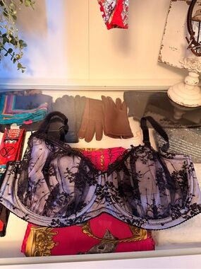 Avon Black Lace Underwire Bra with Sheer Overlay